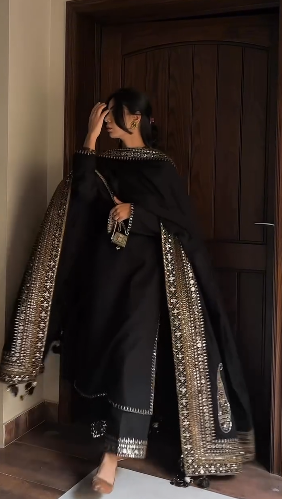 Eid Black Outfit Embroidered3 Pcs