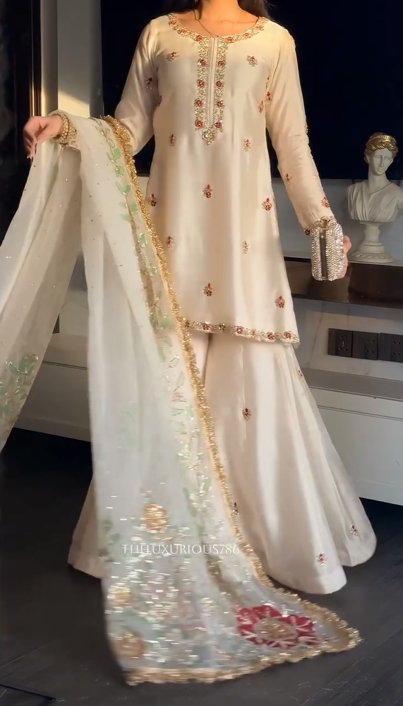 Floral Embroidered 3 Piece Dress
