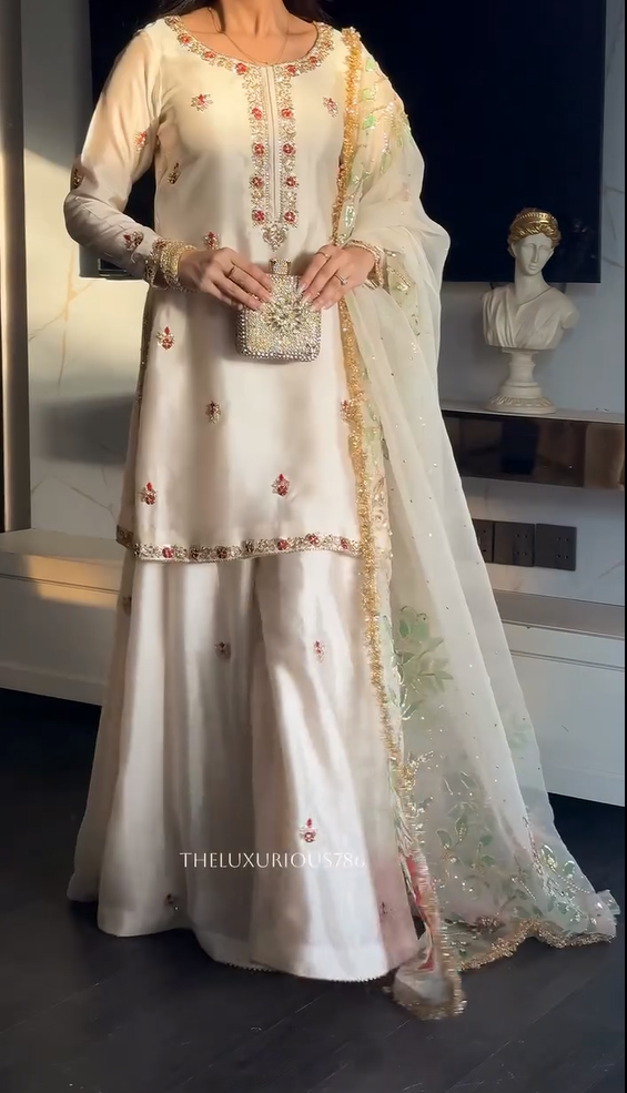 Floral Embroidered 3 Piece Dress