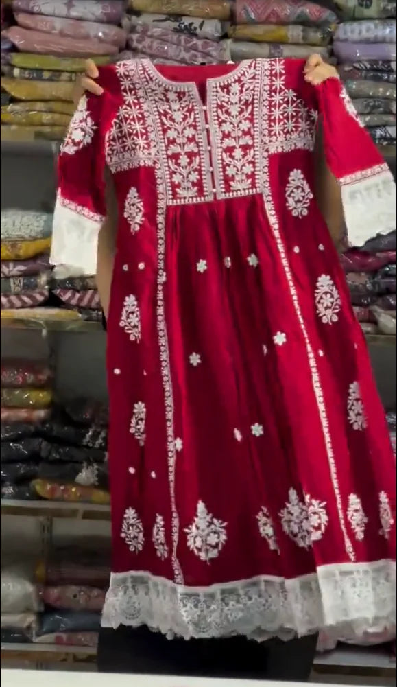 Red Beautiful Embroidered 3 Pcs Dress